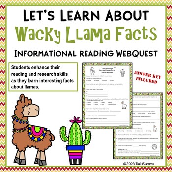 Preview of Wacky Llama Facts Webquest Worksheets Internet Scavenger Hunt Activity