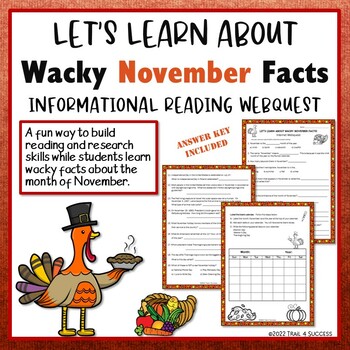 Preview of Wacky November Facts Webquest Worksheets Internet Scavenger Hunt Activity
