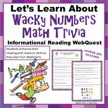 Preview of Wacky Numbers Math Trivia Reading Internet Research Activity Worksheets