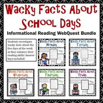 Preview of Wacky School Days Facts Webquest Bundle of Worksheets Online Scavenger Hunt