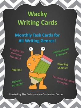Preview of Wacky Writing Cards: Monthly Task Cards for All Writing Genres