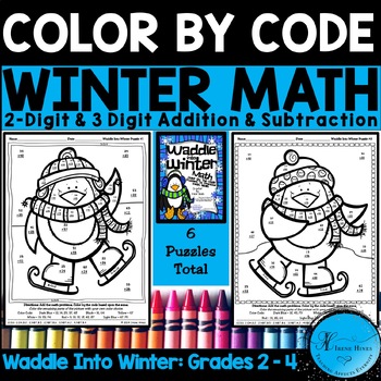 math waddle into winter penguin math printables color by the code