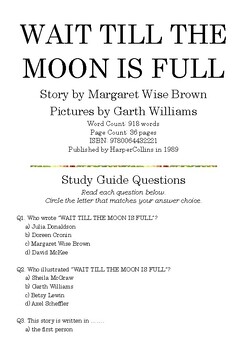 Preview of Wait till the Moon is Full by Margaret Wise Brown; Multiple-Choice Quiz