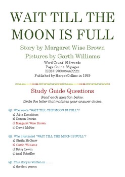 Preview of Wait till the Moon is Full by Margaret Wise Brown; Multiple-Choice Quiz w/Answer