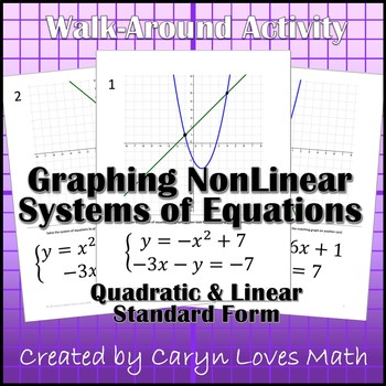 Preview of Graphing Nonlinear Systems of Equations~Linear~Quadratic~Activity