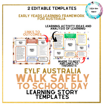 Preview of Walk Safely To School Day EYLF Early Learning Story EDITABLE Templates Australia