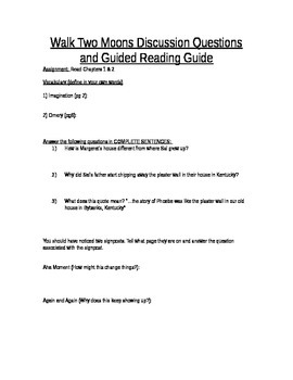 Preview of Walk Two Moons Guided Reading Questions and Discussion Guide