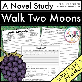 Preview of Walk Two Moons Novel Study Unit | Comprehension Questions with Activities & Test