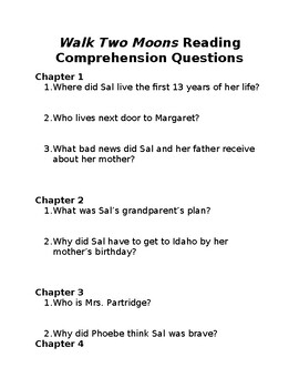 Preview of Walk Two Moons Reading Comprehension Questions