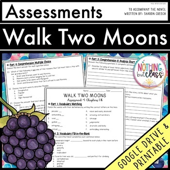 Preview of Walk Two Moons - Tests | Quizzes | Assessments