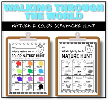 Preview of Walking Through The World: Nature & Color Scavenger Hunt FREEBIE | PRINTABLE