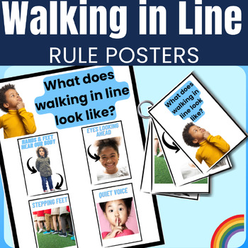Preview of Walking in Line Rules Preschool Autism Visual Support Posters with Photos