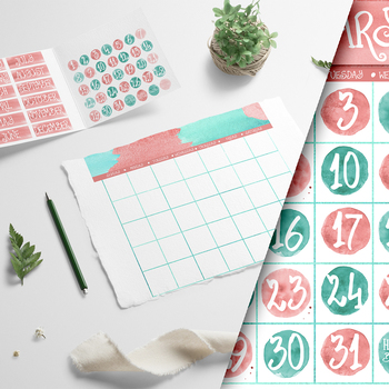 Preview of Wall Calendar Teal and Coral