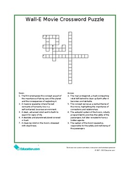 Preview of Wall-E Movie Crossword Puzzle!
