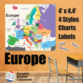 Preview of Europe Classroom Wall Maps ESL ELL Newcomer