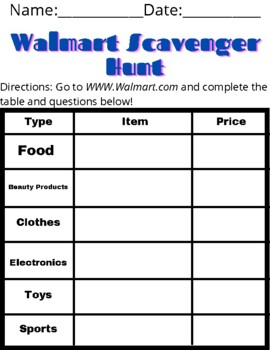 Preview of Walmart Scavenger Hunt