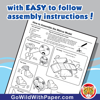 Walrus Craft Activity | 3D Paper Model by Go Wild with Paper | TpT