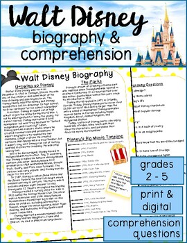 Preview of Walt Disney Biography Reading Comprehension Passage and Questions