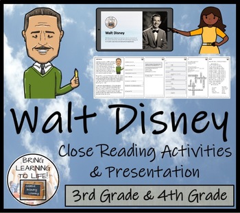 Preview of Walt Disney Close Reading Comprehension Activity | 3rd Grade & 4th Grade