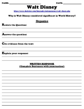 Preview of Walt Disney R.A.C.E Online Writing Assignment W/Article (PDF)