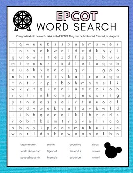 Walt Disney World Theme Parks Crossword Puzzle and Keys BUNDLE TPT