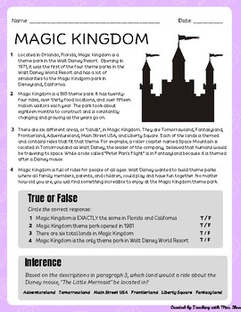 Preview of Walt Disney World Theme Parks Reading Comprehension Article BUNDLE
