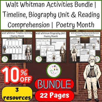 Preview of Walt Whitman Activities Bundle | Timeline, Biography Unit &Reading Comprehension