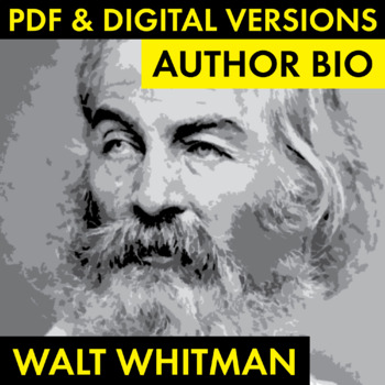 Preview of Walt Whitman Author Study Worksheet, Whitman Biography, PDF & Google Drive CCSS