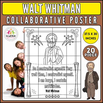 Preview of Walt Whitman Collaborative Coloring Poster: National Poetry Month Craft