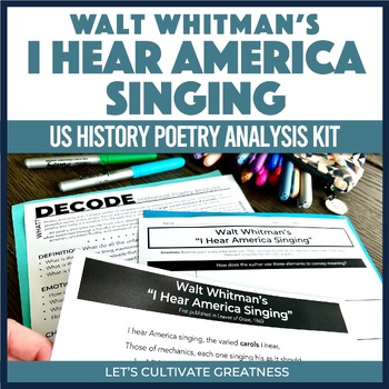 Preview of Walt Whitman I Hear America Singing Poetry Analysis US History Primary Source