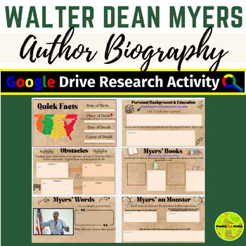 Preview of Walter Dean Myers Author Biography Research Activity for Monster
