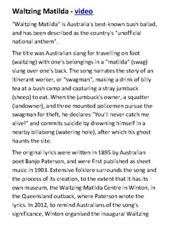 Preview of Waltzing Matilda Handout