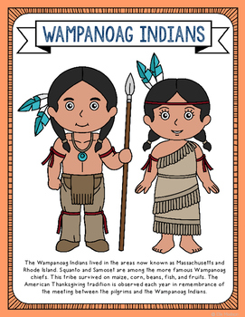 Wampanoag Indians Coloring Page Craft and Poster, Native American Tribes