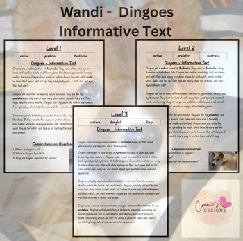Preview of Wandi - Dingoes Differentiated Fluency Passages  Informative Text