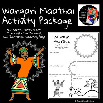 Preview of Wangari Maathai Activity Package- Printable Sketch Notes, Journals, Poster