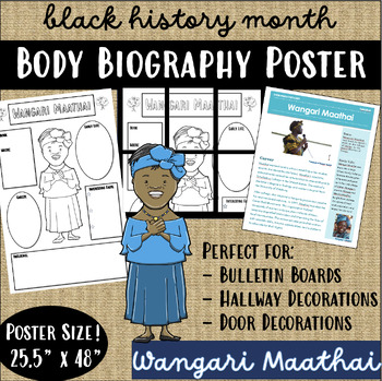 Preview of Wangari Maathai Body Biography Research Poster + Reading Passage + Art!