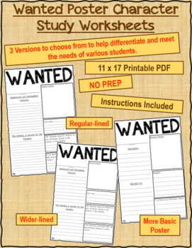 Preview of Wanted Poster -  Character Study Worksheet