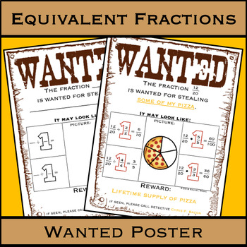 Preview of Equivalent Fractions Wanted Poster