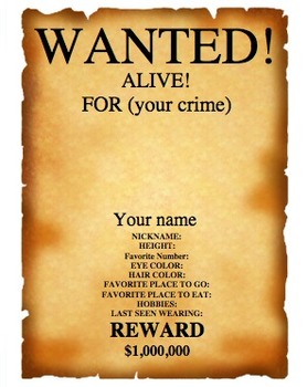 Preview of Wanted Poster (Get to know you / First days of School)