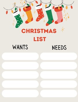 Preview of Wants/ Needs Christmas List