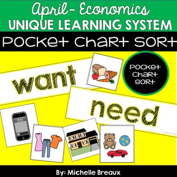 Preview of Wants & Needs Pocket Chart Sorting for April ULS Unit 23 Economics