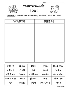 Preview of Wants and Needs Cut and Paste Sort--Economics Worksheet