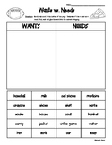 Wants and Needs Economics Pack!--4 sheets