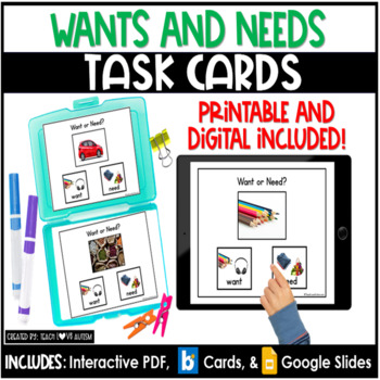 Preview of Wants and Needs | Economics | Social Studies Task Cards | Boom Cards