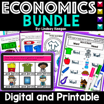 Preview of Wants and Needs, Goods and Services Economics Bundle of Worksheets