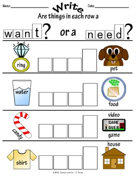 "Wants and Needs" Worksheets by Deborah DiRenzo | TpT