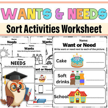Preview of Wants vs. Needs Economics Sorting Worksheet | Wants vs. Needs Activity Sheets
