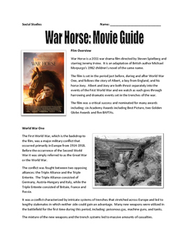 Preview of War Horse - Movie Guide, Map Assignment, Letter and Newspaper Writing, Key (WW1)