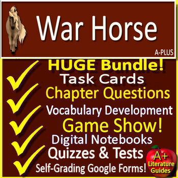 Preview of War Horse Novel Study Unit Comprehension Questions, Activities, Games, Tests