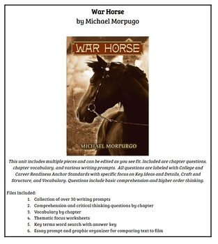 war horse unit close reading comprehension questions vocabulary by m cubed